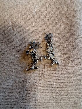 Sterling Silver  Mickey & Minnie Drop Earrings